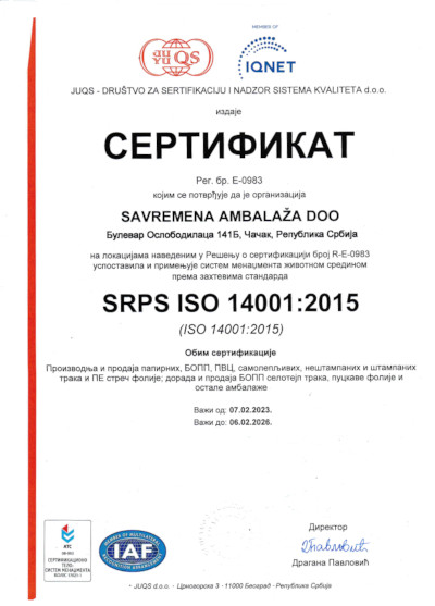 SAAMBA SERTIFIKAT ISO STANDARD 14001