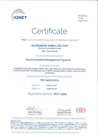 ISO CERTIFICATE 14001- ENGLISH