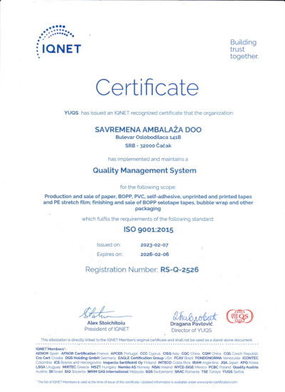 ISO CERTIFICATE 9001 - ENGLISH